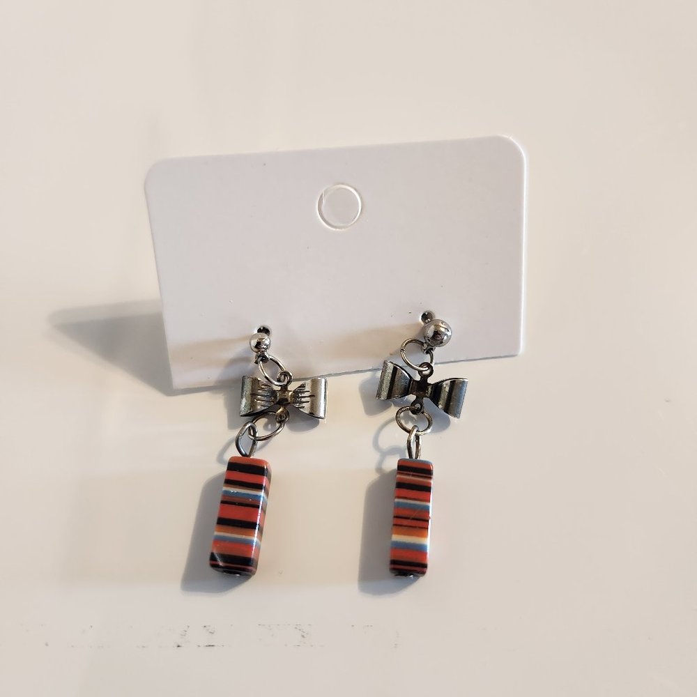 Silver and Orange Dangle Drop Earrings